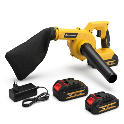Gradină si Bricolaj - SUFLANTĂ ȘI ASPIRATOR FĂRĂ FIR 2-ÎN-1. 48V, 880W, 18.000 RPM, INCLUDE 2 ACUMULATORI , IDEAL PENTRU FRUNZE, PRAF ȘI ZĂPADĂ UȘOARĂ