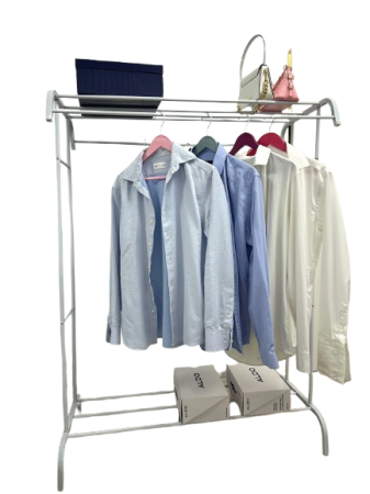 Suport dublu de umerase pentru haine, cu 1 suport de pantofi, din metal, cu raft depozitare deasupra – 50KG greutate maxima, 150x120x48cm [2]