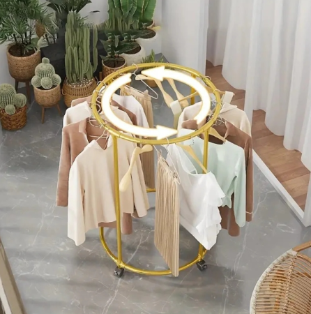 Casa Si Gradina - Suport rotund din oțel Inoxidabil pentru haine, cu roti, finisaj cromat, capacitate 40 kg