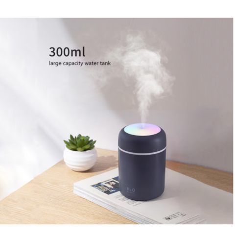 UMIDIFICATOR DE AER ȘI DIFUZOR AROMATERAPIE 300ML – COMPACT ȘI SILENȚIOS PENTRU CASĂ, BIROU SAU MAȘINĂ, CULOARE GRI, ILUMINARE LED [2]