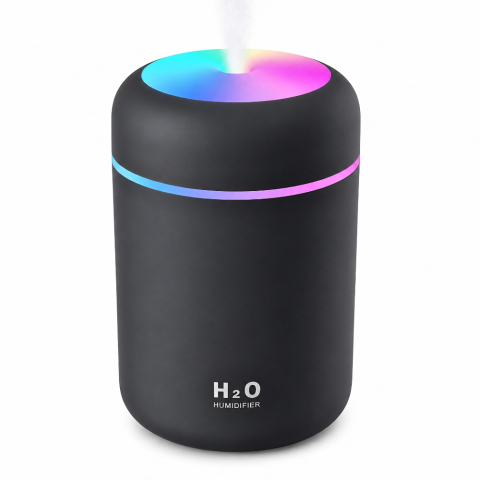OFERTE TOP - UMIDIFICATOR DE AER ȘI DIFUZOR AROMATERAPIE 300ML – COMPACT ȘI SILENȚIOS PENTRU CASĂ, BIROU SAU MAȘINĂ, CULOARE GRI, ILUMINARE LED