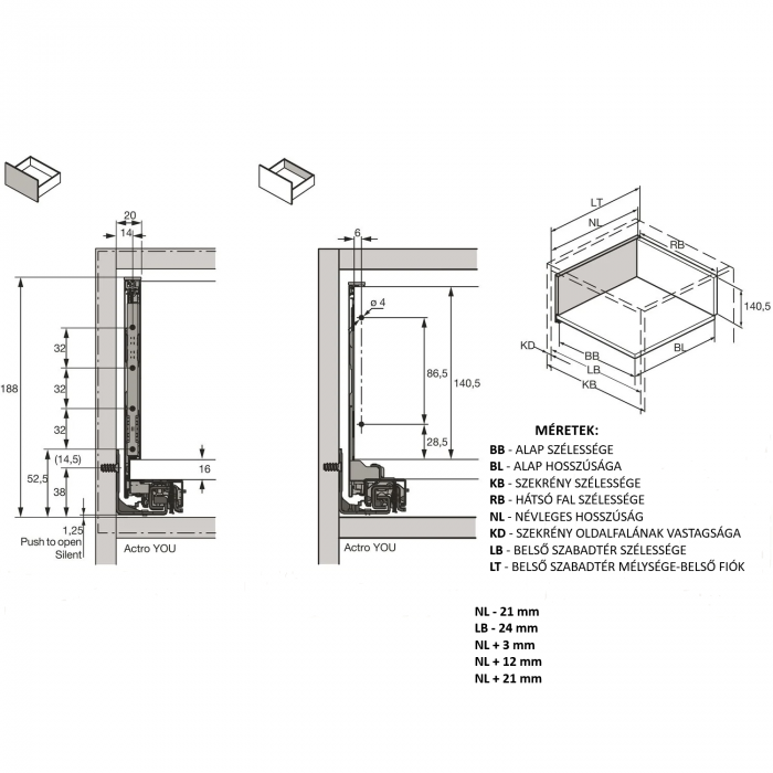 AvanTech You fém oldalfalú fiók, csillapítással – H187 mm [8]