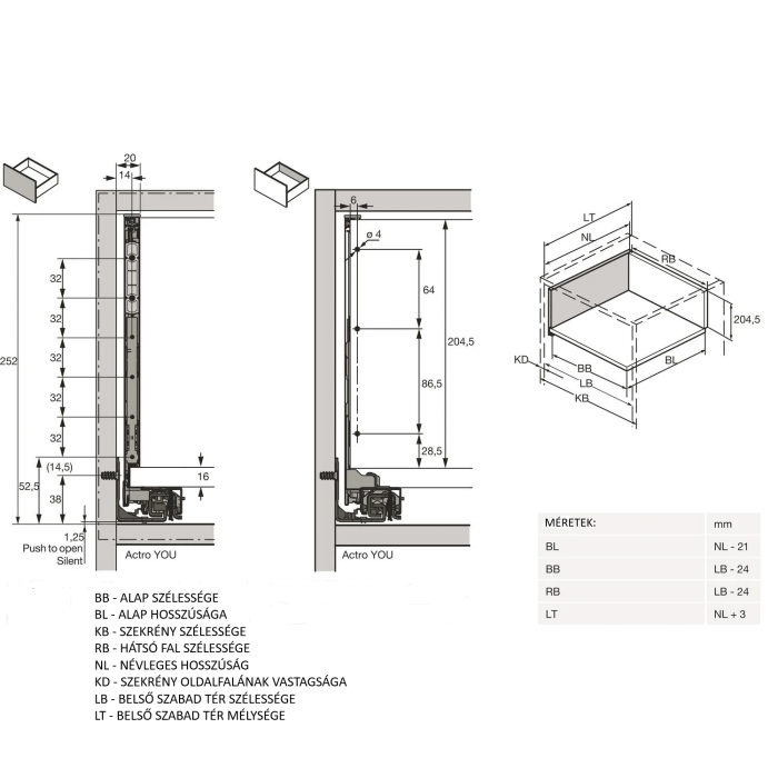 AvanTech You fém oldalfalú fiók, csillapítással – H251 mm [7]