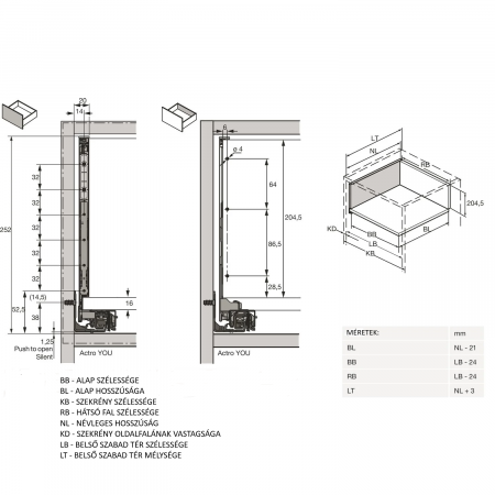 AvanTech You fém oldalfalú fiók, csillapítással – H251 mm [6]