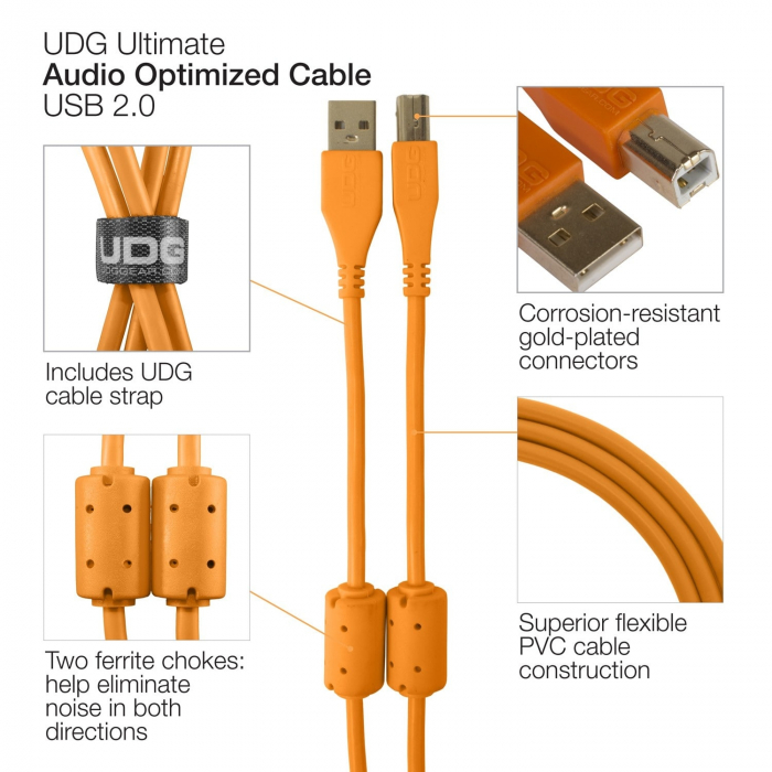 UDG Ultimate 1m Cable USB 2.0 Orange Angled [4]