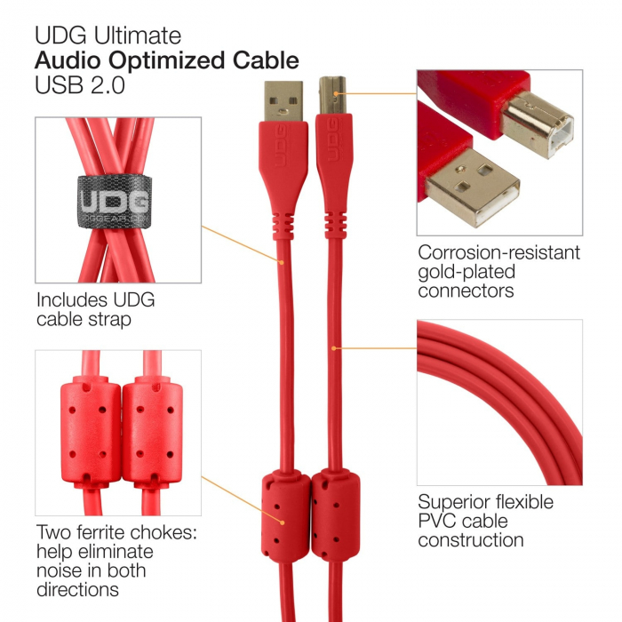 UDG Ultimate 1m Cable USB 2.0 Red Angled [4]