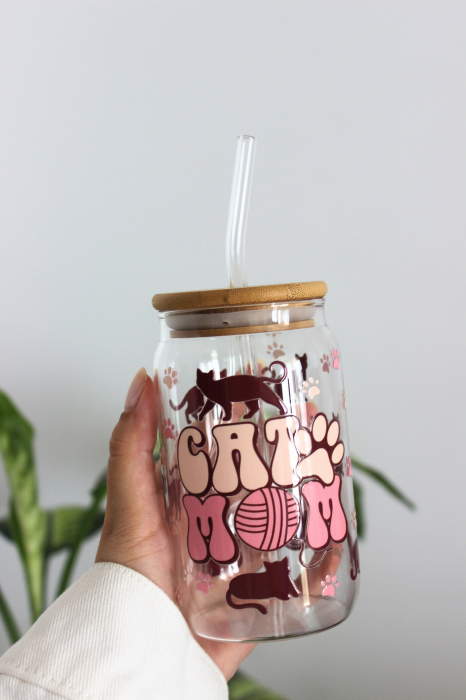 Pahar din sticlă Cat Mom [3]