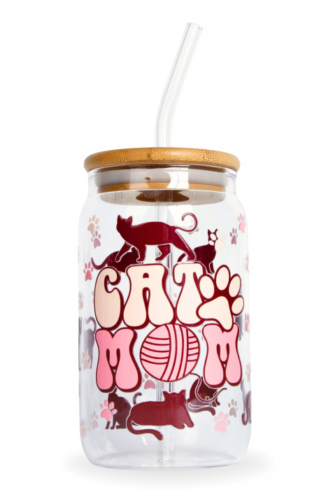 Pahar din sticlă Cat Mom [1]