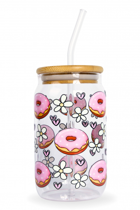 Pahar din sticlă Pink Donuts [1]