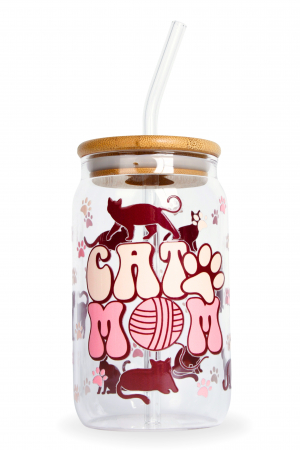 PAHARE PERSONALIZATE - Pahar din sticlă Cat Mom