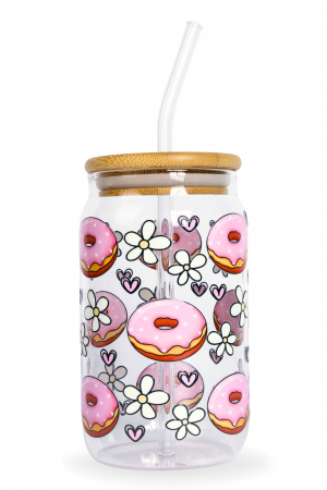 PAHARE PERSONALIZATE - Pahar din sticlă Pink Donuts