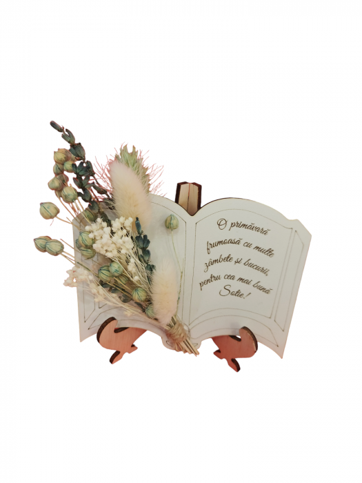 Martisor carte cu flori uscate și suport [3]
