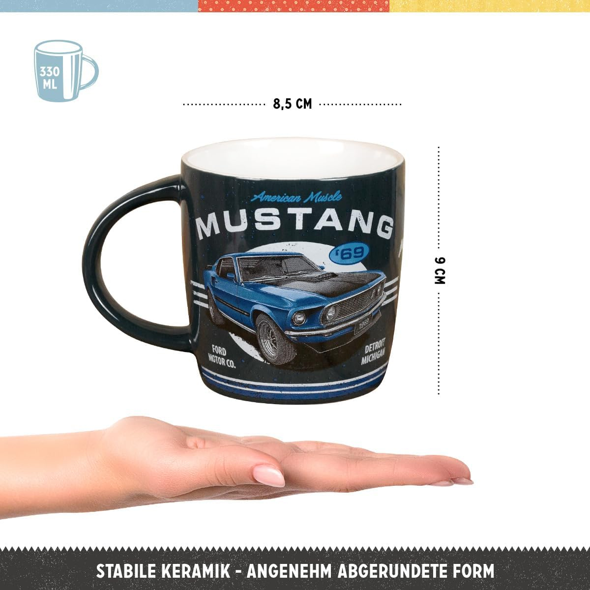 Cana ceramica 330 ml Ford Mustang 1969 Mach 1 Albastru [10]