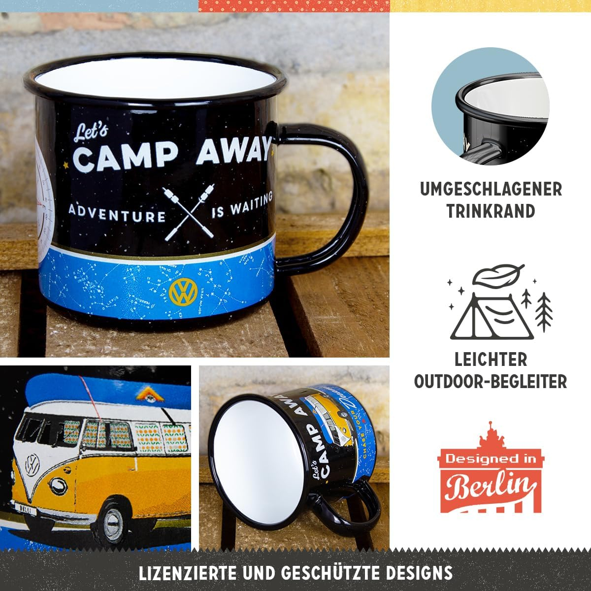 Cana metalica emailata VW Bulli Let's Camp Away Night - Hai la camping - Noaptea [6]