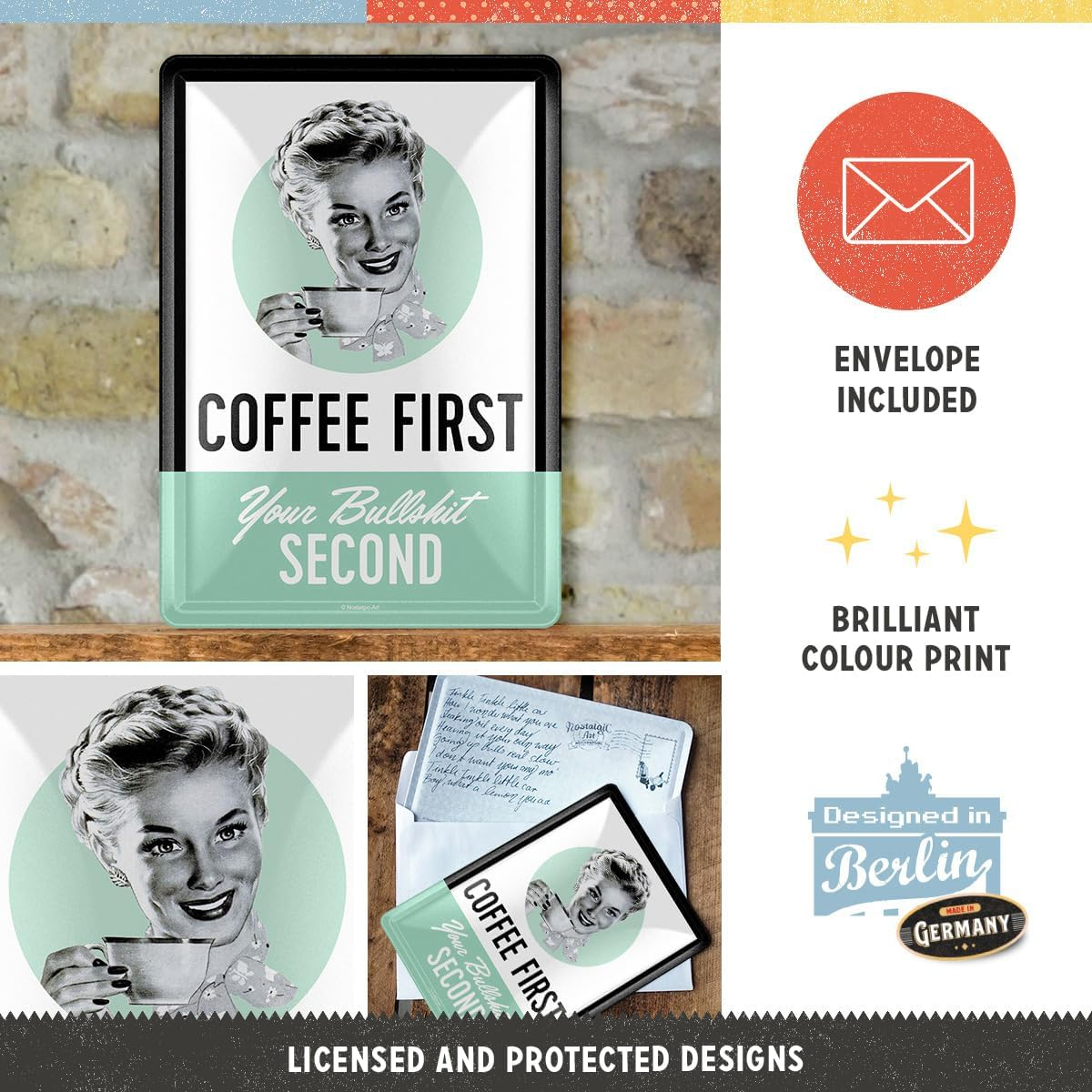 Carte postala metalica Coffee First. Your bullshit second. - Intai cafeaua si apoi balivernele tale [5]