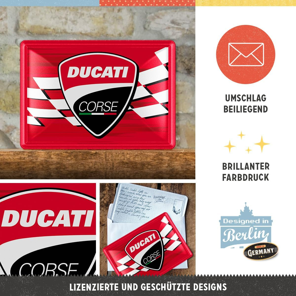 Carte postala metalica Ducati Corse - Logo Racing Flag [4]