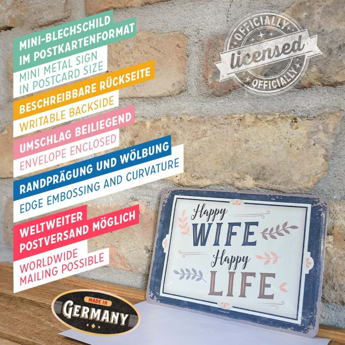 Carte postala metalica Happy Wife Happy Life - Nevasta fericita Viata Fericita [4]
