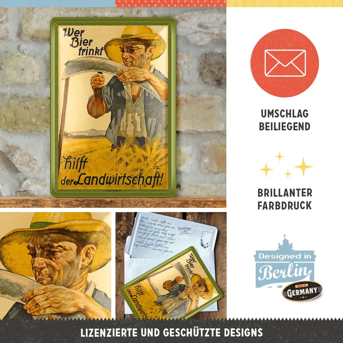 Carte postala metalica Wer Bier trinkt hilft der Landwirtschaft Consumul de bere ajuta agricultura [3]