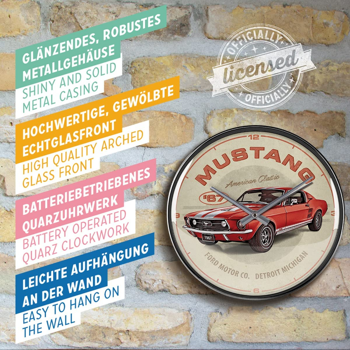 Ceas de Perete Ford Mustang GT 1967 Rosu [4]