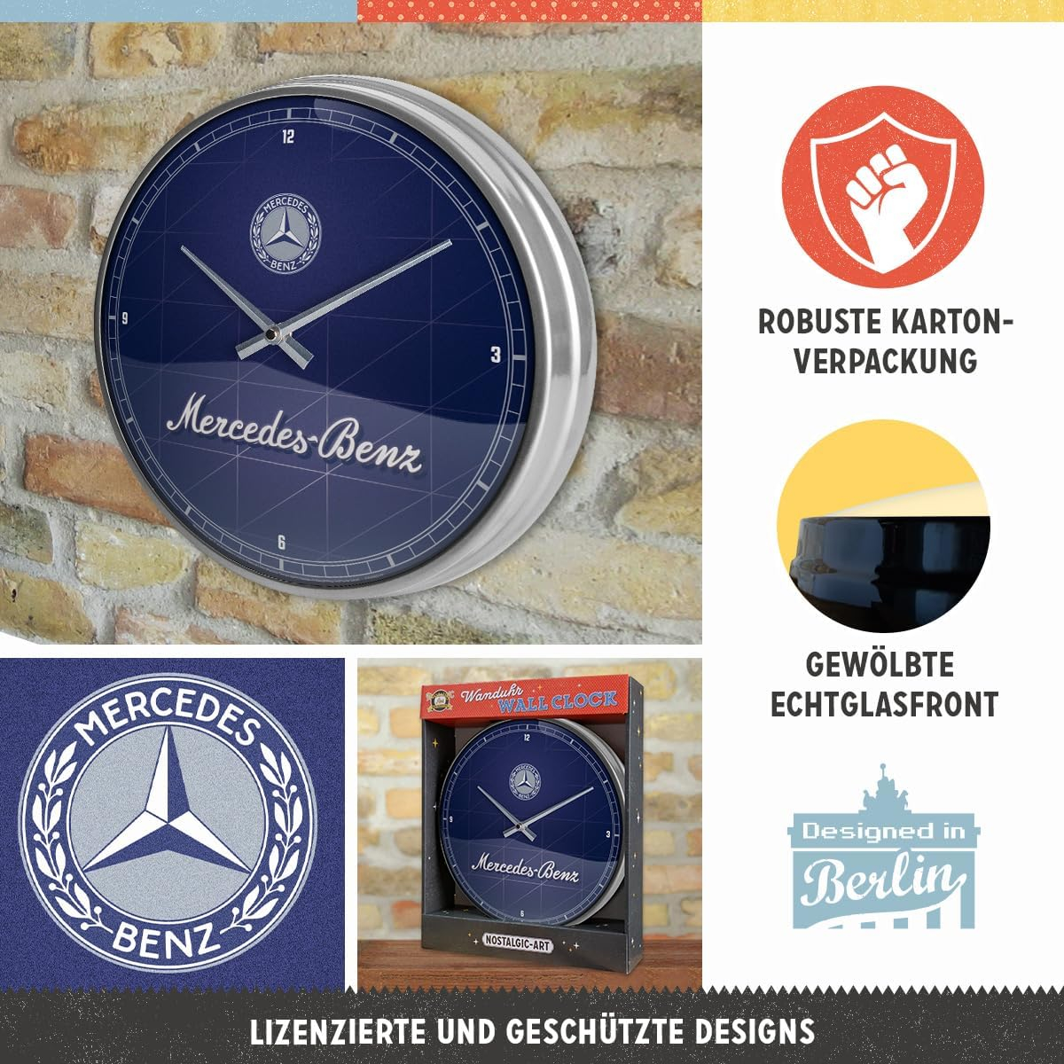 Ceas de perete Mercedes-Benz Silver & Blue 31cm - Albastru si Argintiu [3]