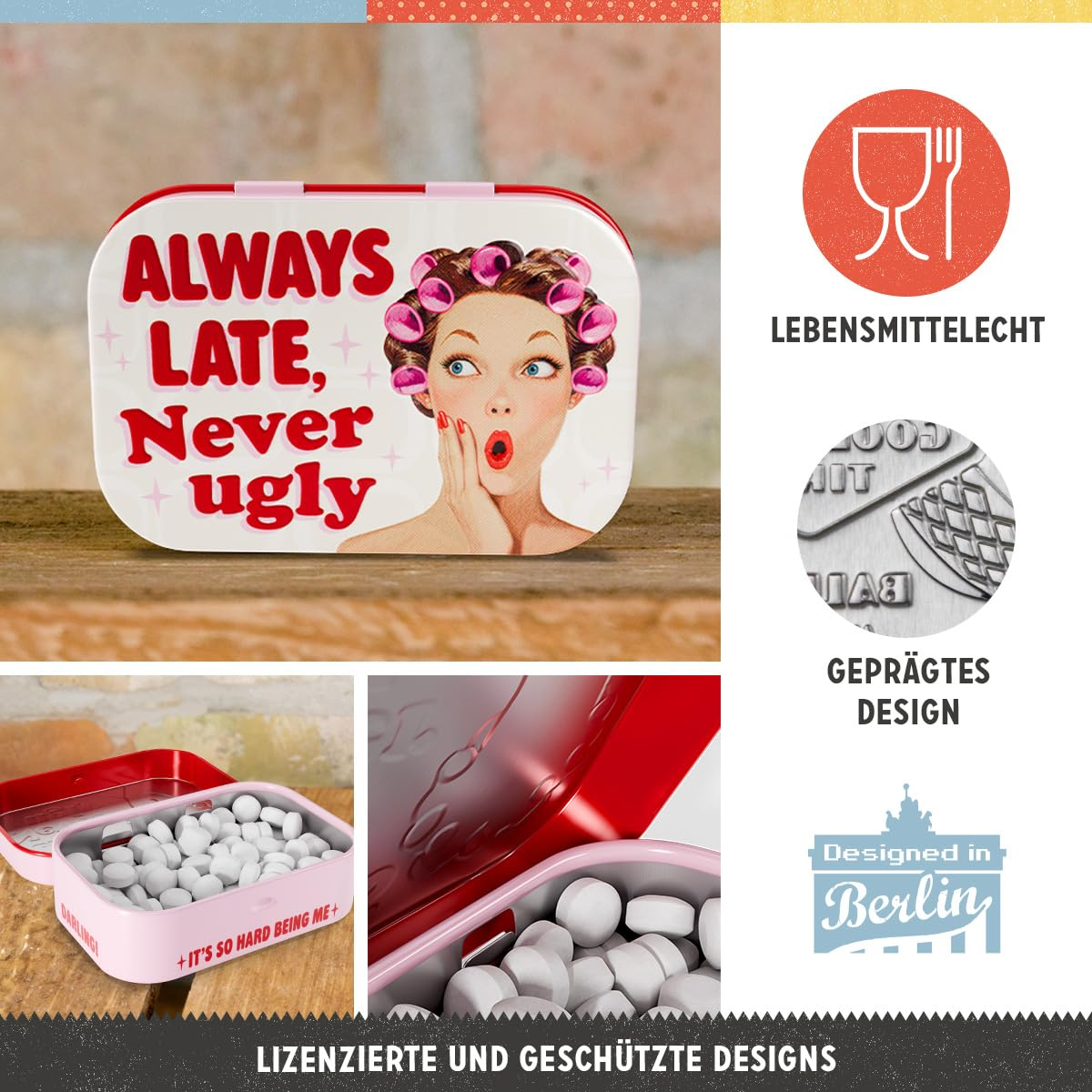 Cutie de buzunar Nostalgic-Art, 4x6x1.6 cm - Always Late Never Ugly [3]