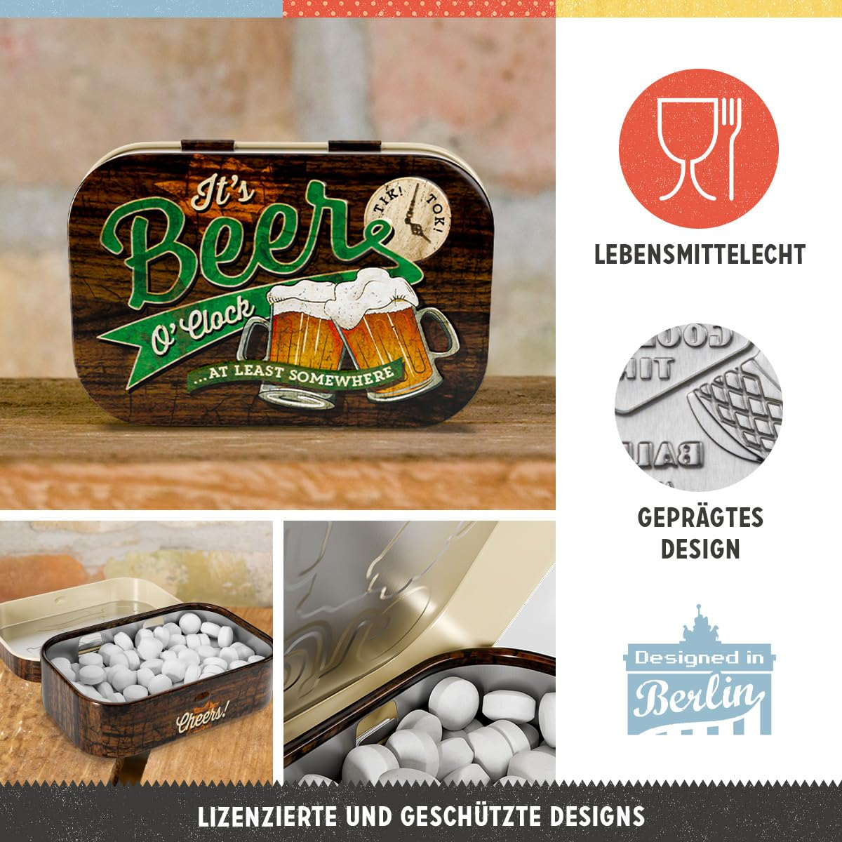 Cutie de buzunar Nostalgic-Art, 4x6x1.6 cm -Beer O' Clock Glasses [3]