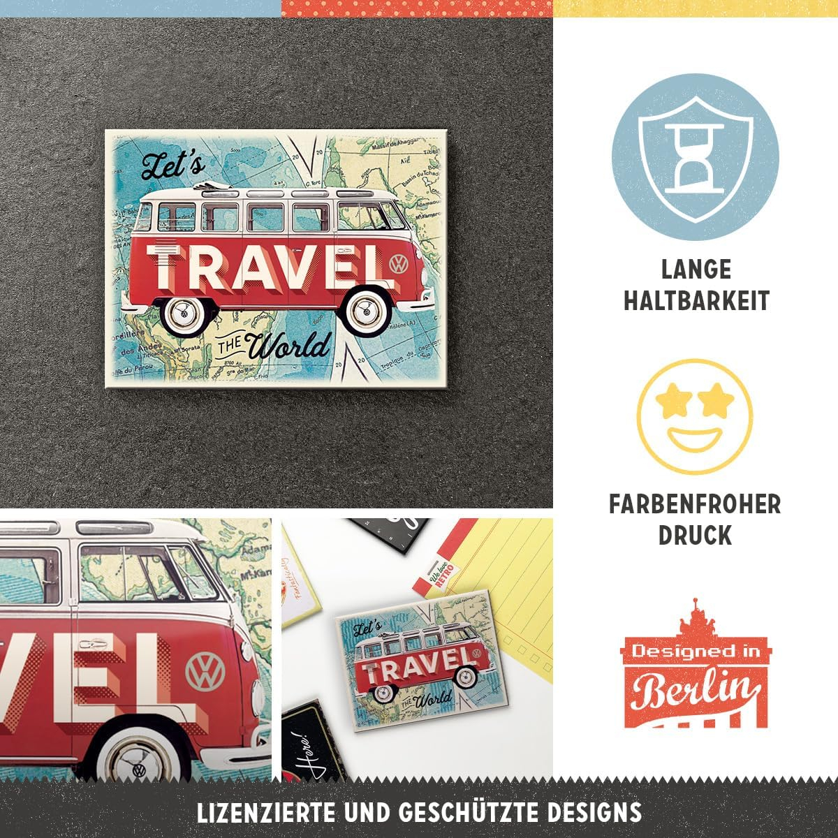 Magnet 6x8 cm VW Bulli Let's Travel The World - Sa calatorim in toata lumea [3]