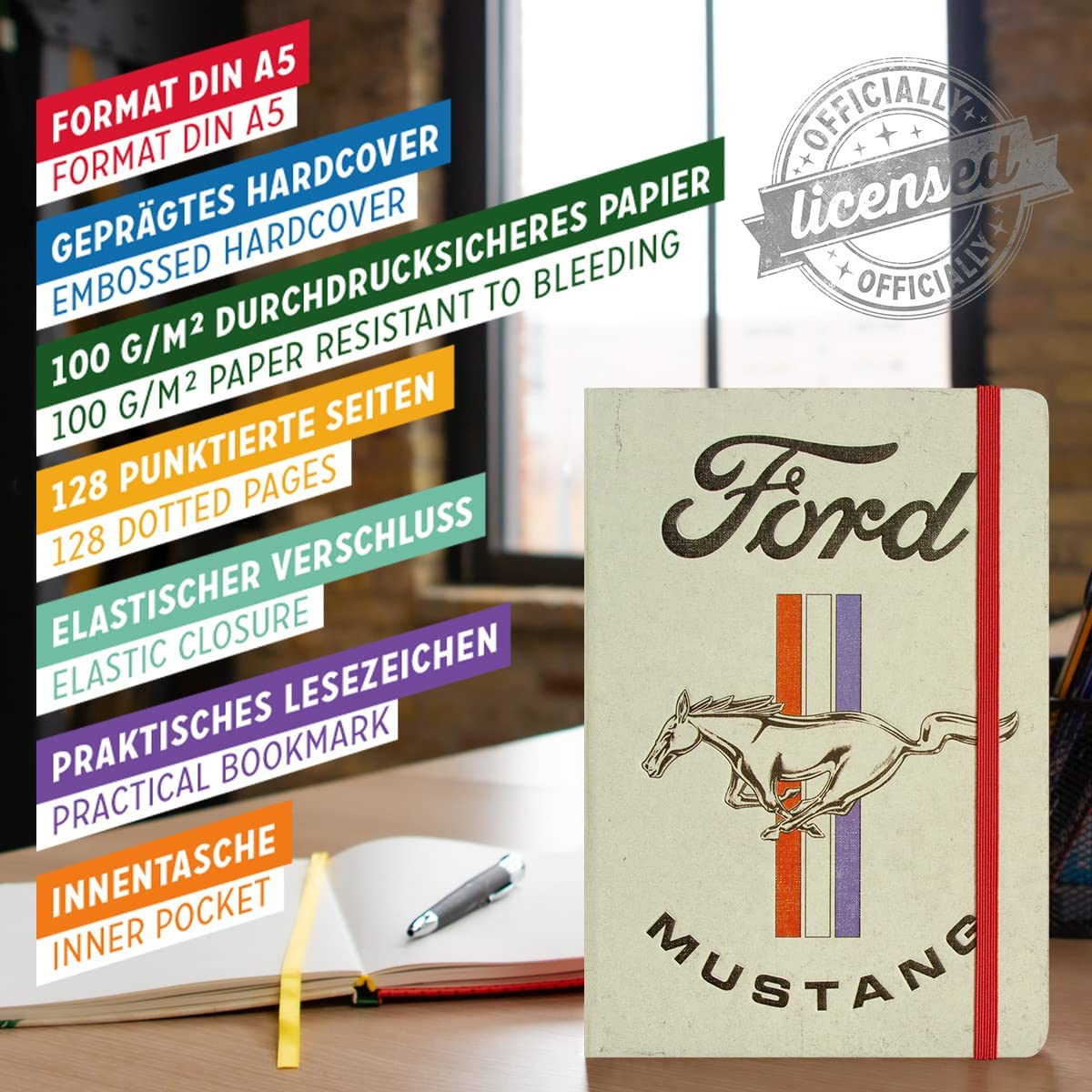 Notebook Ford Mustang Horse & Stripes Logo - Sigla cu cal si dungi [5]