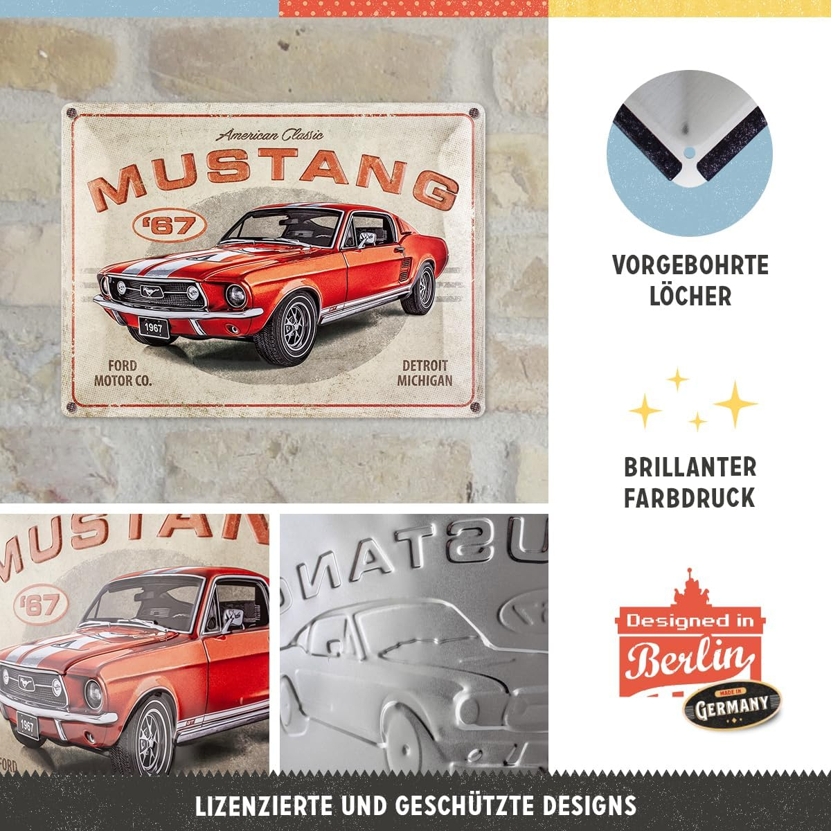Placa 30x40 Ford Mustang -GT 1967 Red - Rosu [3]