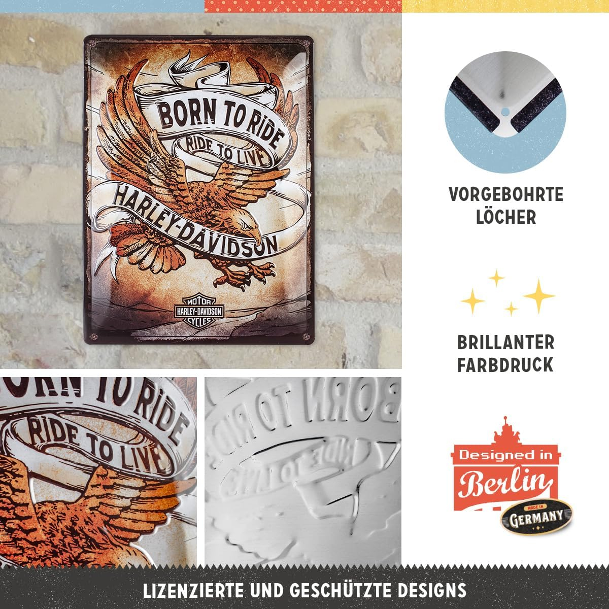 Placa 30x40 Harley Davidson - Born to Ride Eagle - Nascut Pentru drum [3]