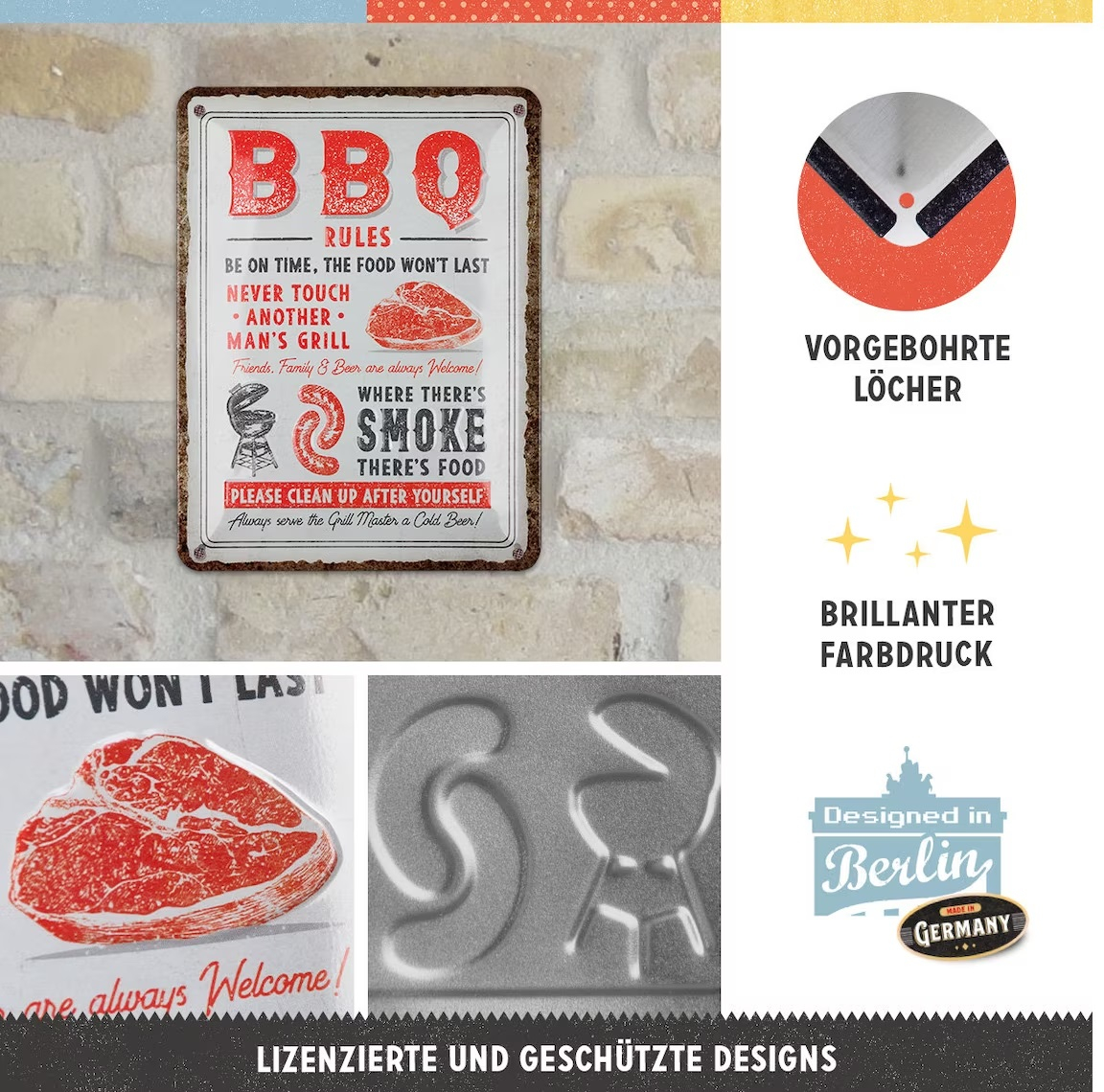 Placa decor metalica 15x20 BBQ Rules - Reguli pentru Gratar [3]