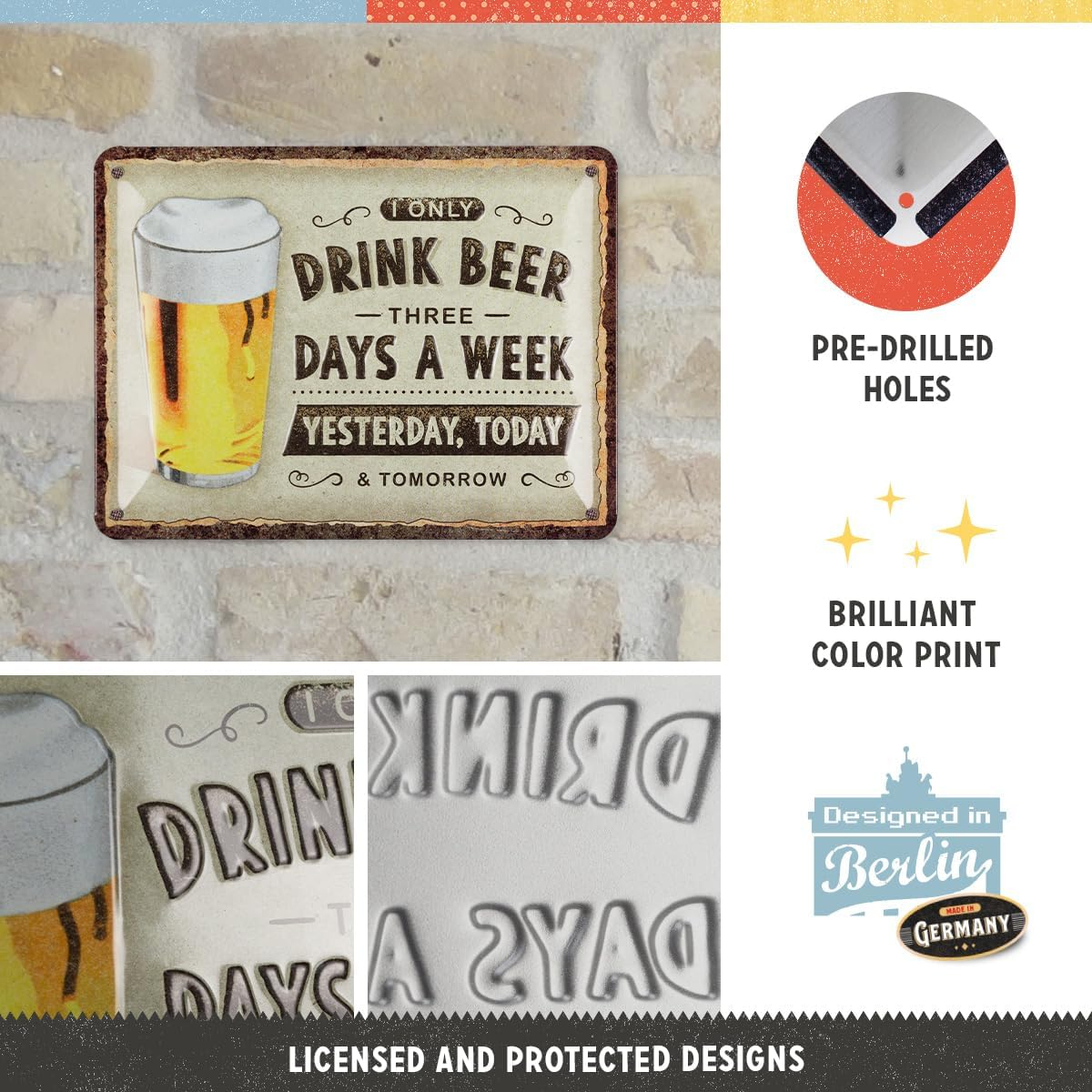 Placa decor metalica 15x20 Drink Beer Three Days - Beau bere 3 zile [3]