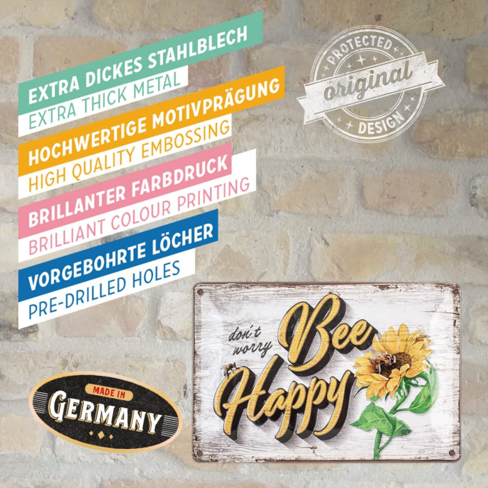 Placa decor metalica 20x30 Bee Happy - Fi Fericit [4]