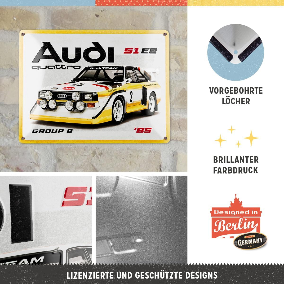Placa decor metalica 30x40cm, Audi Sport quattro - S1 E2 Group B [3]