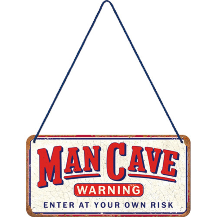 Placa decor metalica cu snur 10x20 Man Cave Warning - Avertisment -Pestera Barbatului [2]