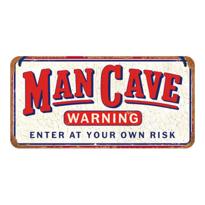 Placa decor metalica cu snur 10x20 Man Cave Warning - Avertisment -Pestera Barbatului [3]