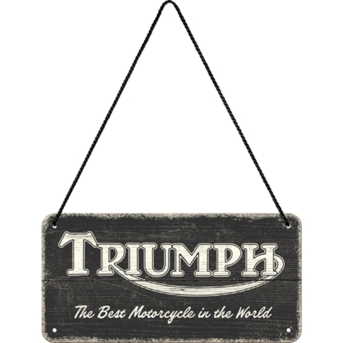 Placa decor metalica cu snur 10x20 Triumph - Logo Negru fundal de Lemn [2]
