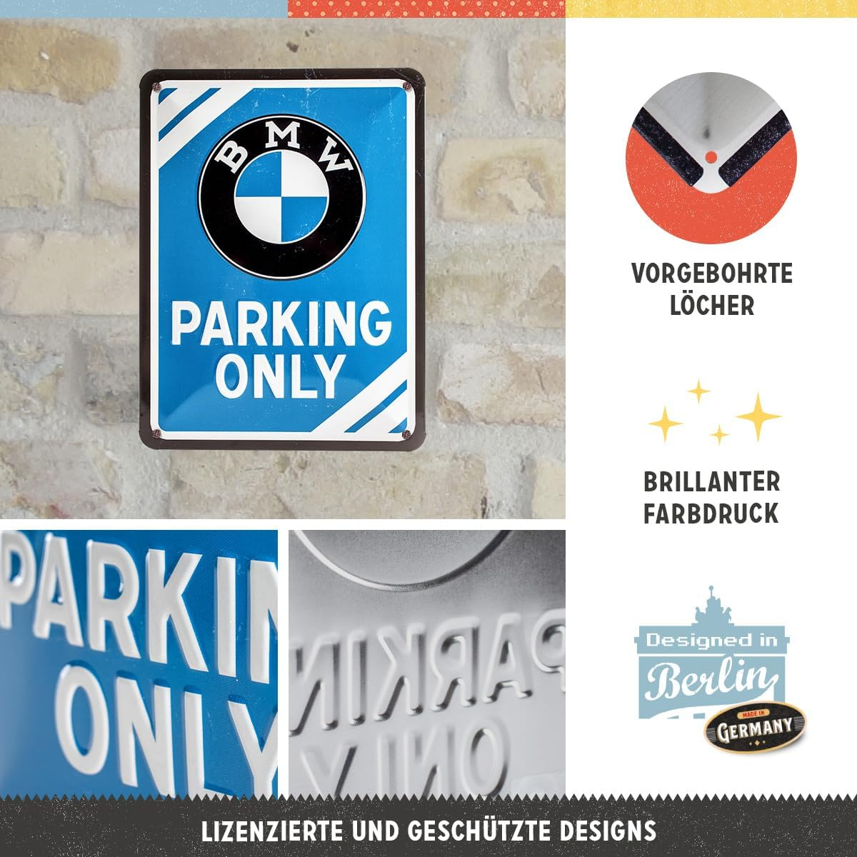 Placa metalica 15X20 BMW - Parking Only Blue - Parcare doar pentru BMW - Albastru [3]