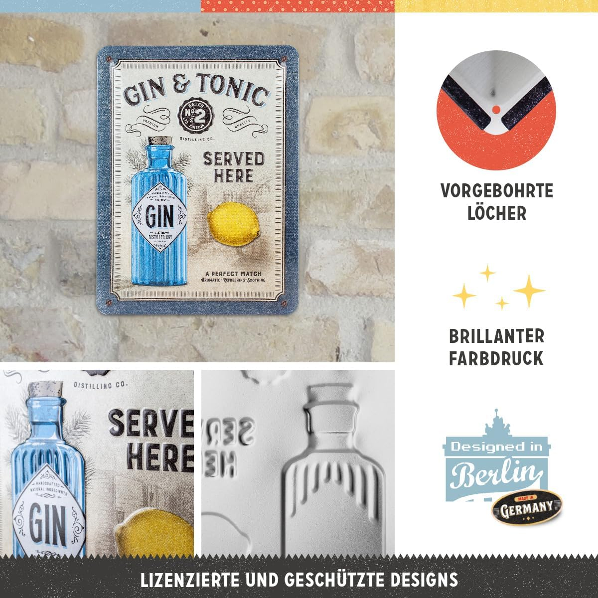 Placa metalica 15X20 Gin & Tonic Served Here - Gin Tonic Servit Aici [3]