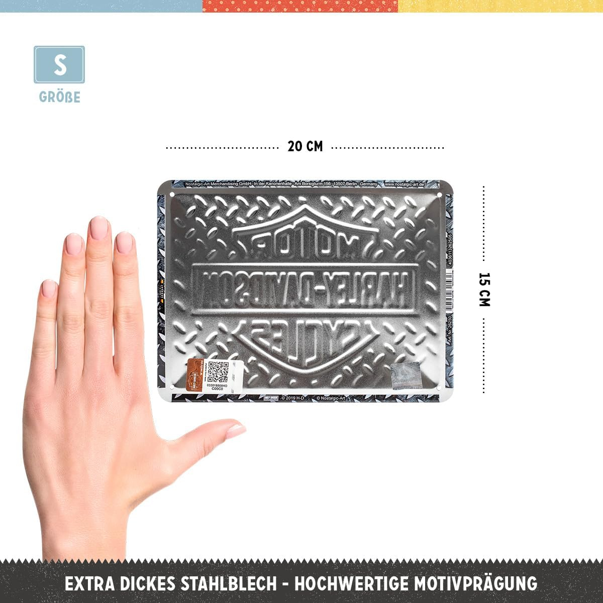 Placa metalica 15x20 Harley-Davidson - Diamond Plate - Sigla pe fundal diamantat [2]