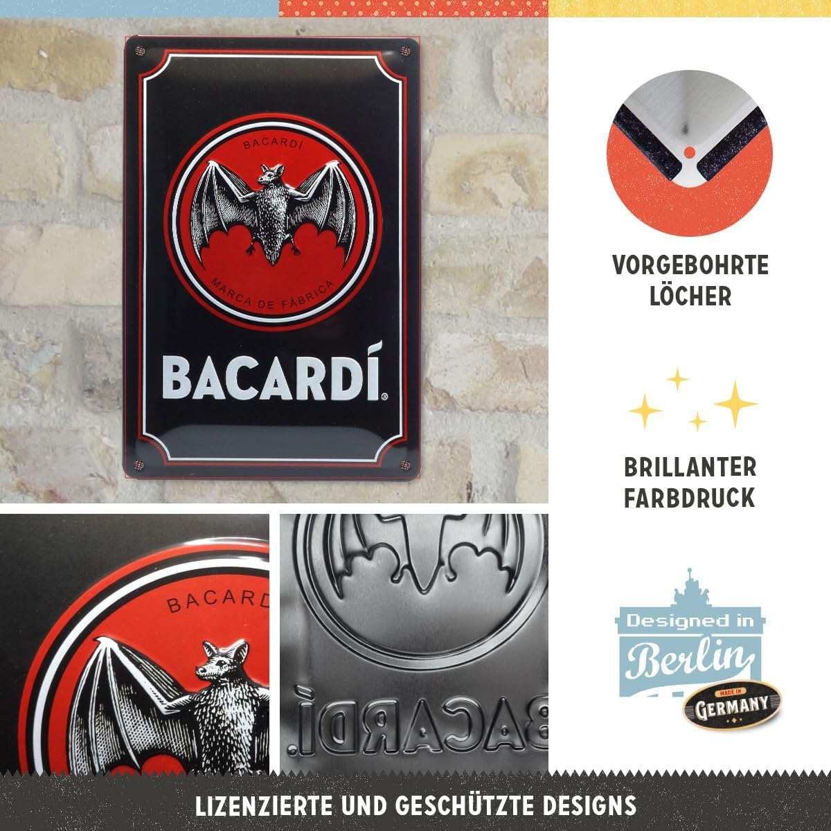 Placa metalica 20x30 Bacardi - Logo Black - Sigla pe fundal negru [3]