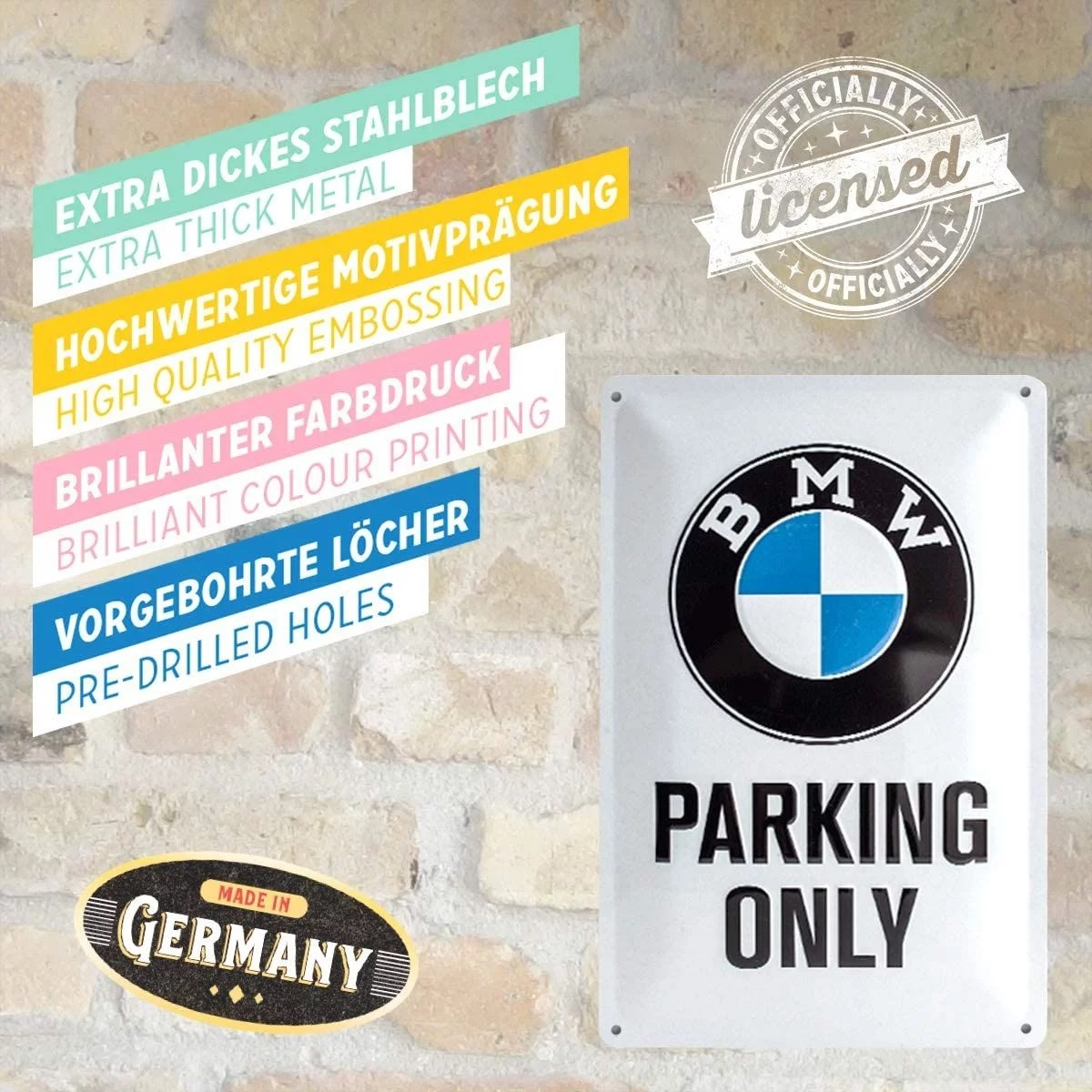 Placa metalica 20x30 BMW - Parking Only White - Parcare doar pentru BMW - pe alb [4]