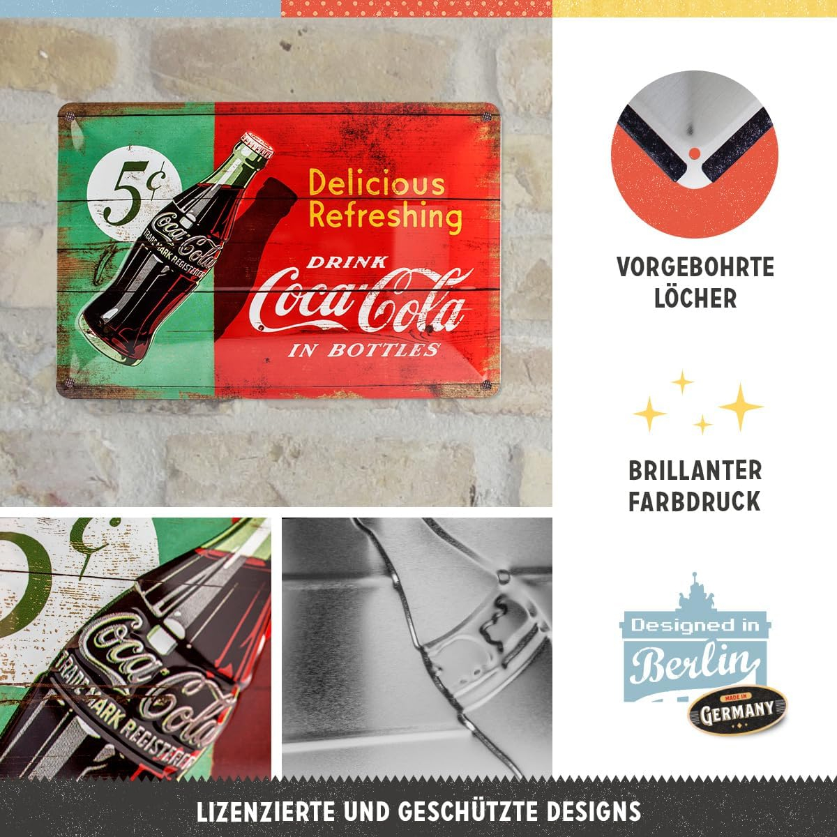 Placa metalica 20X30 Coca-Cola - Delicious Refreshing Green - Delicios si racoritor pe fundal verde [3]