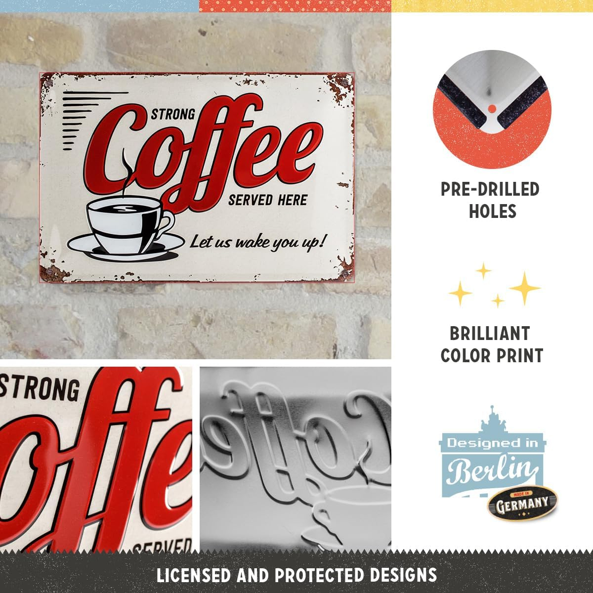 Placa metalica 20x30 Strong Coffee Served Here [3]