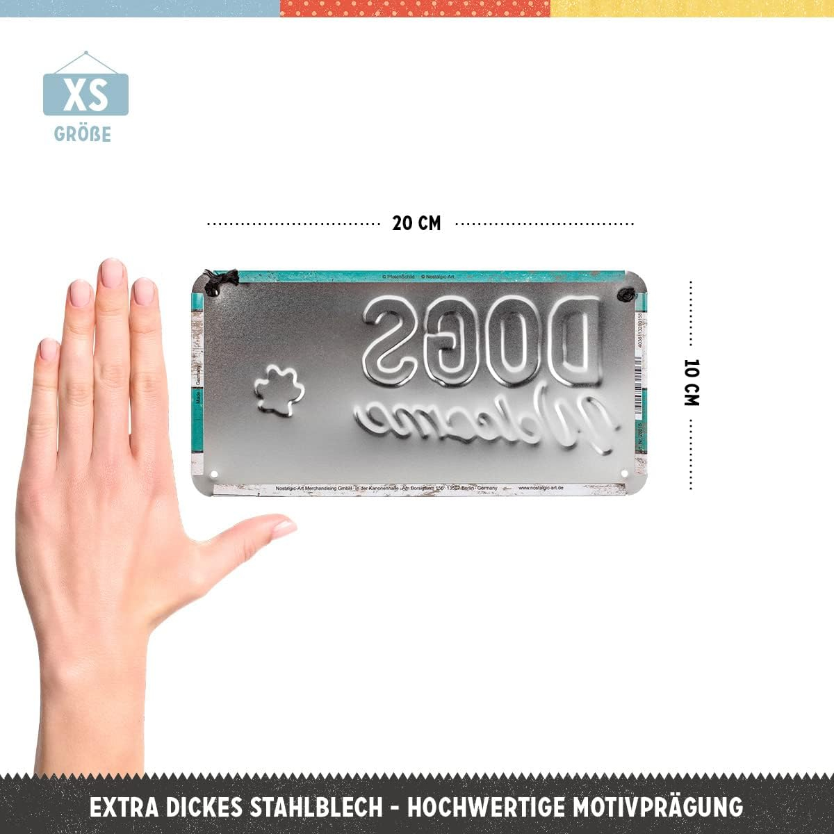 Placa metalica cu snur 10x20 Dogs welcome - Catei sunt bineveniti [3]