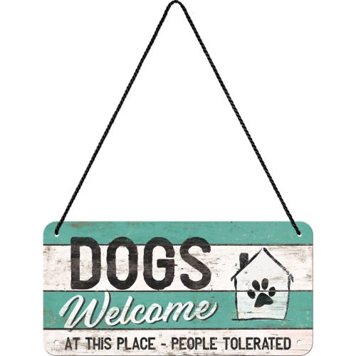Placa metalica cu snur 10x20 Dogs welcome - Catei sunt bineveniti [2]