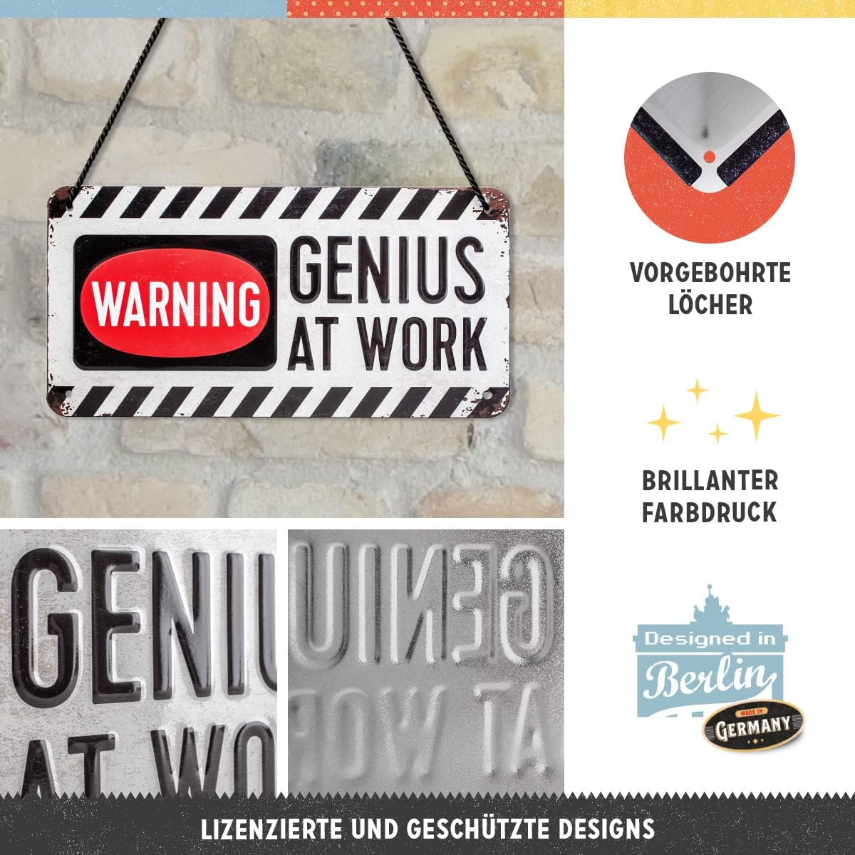 Placa metalica cu snur 10x20 Genius at work - Geniu la Munca [4]