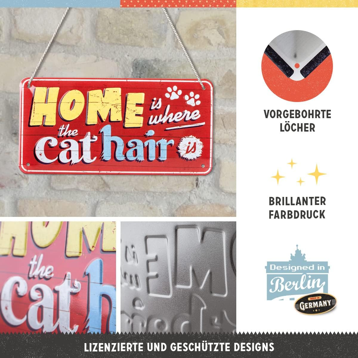 Placa metalica cu snur 10x20 Home is where the cat hair is - Acasa e unde ai par de pisica [5]