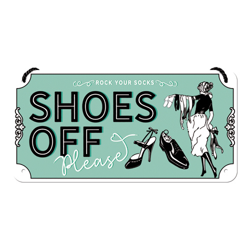 Placa metalica cu snur 10x20 Shoes Off - Va rugam sa va descaltati [2]
