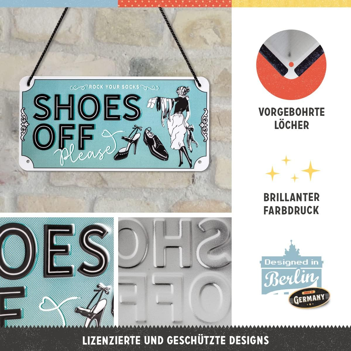 Placa metalica cu snur 10x20 Shoes Off - Va rugam sa va descaltati [4]